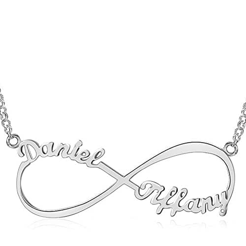 Lam Hub Fong Personalized Custom Name Necklace Sterling Silver Infinity Necklace with Name for Couples (Silver)