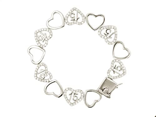 New York 925 Sterling Silver Quinceanera Dancing Hearts Bracelet