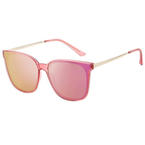 DUCO Oversized Polarized Sunglasses Womens Trendy Mirrored Shades Retro Round Vintage Light Weight UV400 Sun Glasses W016