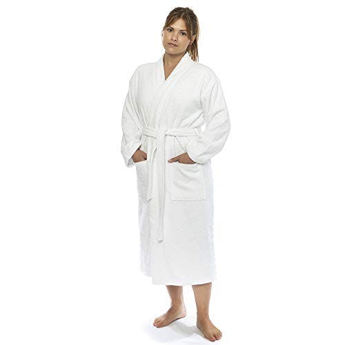 Classic Turkish Towels - 100% Turkish Cotton Unisex Long Bathrobe - 550 GSM - Plush & Absorbent Terry Cloth, Hotel Comfort & Spa Quality - White (Medium)