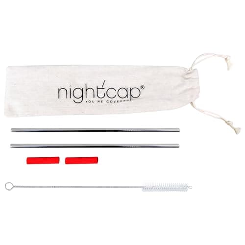 NightCap Straw Kit - The Eco Friendly Complement to Your NightCap with 2 Reusable Stainless Steel Straws, Straw Brush, Carrying Pouch, and 2 Silicone Tips - Ideal Drinking Straws for Home and Travel