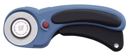 OLFA 45mm Ergonomic Rotary Cutter (RTY-2DX/PBL) - Rotary Fabric Cutter w/ Blade Cover & Squeeze Trigger for Crafts, Sewing, Quilting, Replacement Blade: OLFA RB45-1 (Pacific Blue)