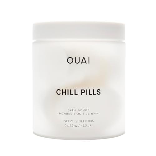 OUAI Chill Pills - Bath Bombs Scented with Jasmine and Rose - Safflower, Hemp Seed & Jojoba Oil to Improve Texture, Calm & Moisturize Dry Skin - Includes 6 Relaxing Bath Bombs (1.5 Oz Each)