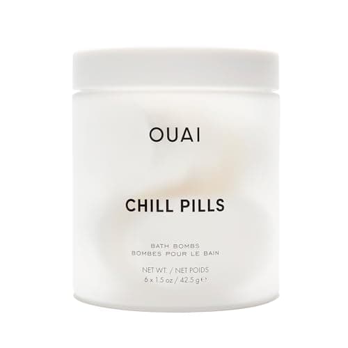 OUAI Chill Pills - Bath Bombs Scented with Jasmine and Rose - Safflower, Hemp Seed & Jojoba Oil to Improve Texture, Calm & Moisturize Dry Skin - Includes 6 Relaxing Bath Bombs (1.5 Oz Each)