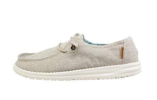 Hey Dude Women's Wendy Chambray Woven Tan Size 7 | Women’s Shoes | Women’s Lace Up Loafers | Comfortable & Light-Weight