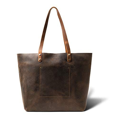 PEGAI Personalized 100% Leather Large Tote Bag for Women, Handmade, Organizer, Shoulder Detail, Laptop Can Fit, Amazing Gift Idea | Lasalle Grande, Basic, Chestnut