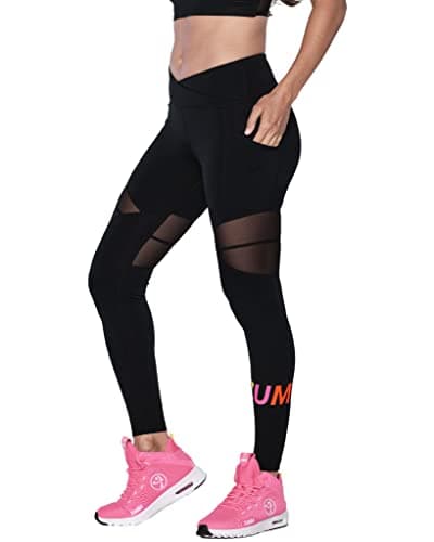 ZUMBA Women's Crossover High-Waisted Ankle-Length Exercise Leggings, L, Bold Black