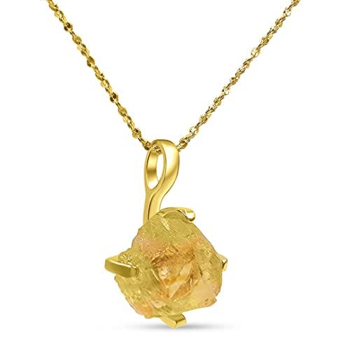 Natural raw citrine chain pendant necklace with yellow gold over 925 sterling silver, November birthstone dainty solitaire gift for her, uniquelan jewelry (citrine)