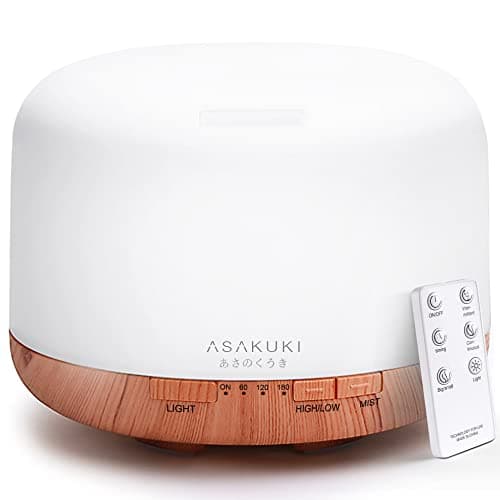 ASAKUKI 500ml Premium, Essential Oil Diffuser with Remote Control, 5 in 1 Ultrasonic Aromatherapy Fragrant Oil Humidifier Vaporizer, Timer and Auto-Off Switch Brown