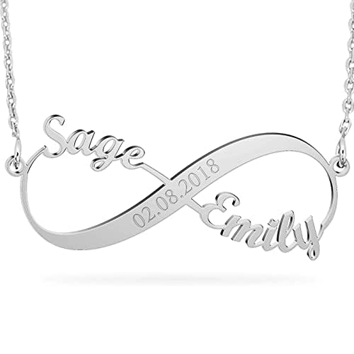 Lam Hub Fong Name Necklace Personalized Custom Name Necklace Personalized Name Necklace Sterling Silver Infinity Necklace with Name for Couples Gold Name Necklace (Silver-Engraving)