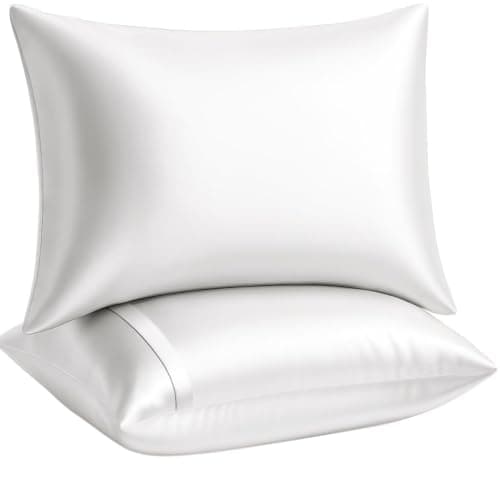 BLISSFORD Satin Pillowcase with Zipper for Hair and Skin Care, Feels Soft and Cool Like a Silk Pillowcase, White Satin Pillow Cases 2 Pack, Slik Pillow Cover, Standard Size - Set of 2