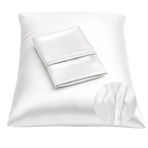 BLISSFORD Satin Pillowcase with Zipper for Hair and Skin Care, Feels Soft and Cool Like a Silk Pillowcase, White Satin Pillow Cases 2 Pack, Slik Pillow Cover, Standard Size - Set of 2