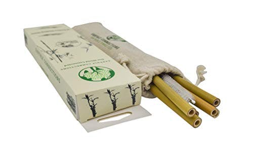 Bamboo Straws Drinking Reusable- Includes FREE Cleaning Brush and FREE Travel Pouch- Eco-Friendly, Zero Waste, Compostable and Biodegradable Straw for Tea, Coffee, Water and Juice- 10-Pack