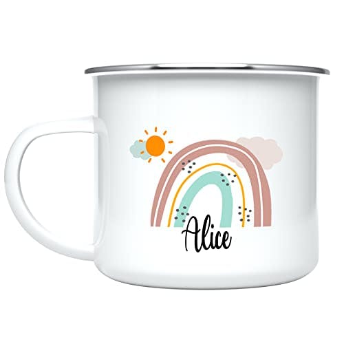HomeBee Personalized Mug for Kids, Boys, Girls | Customized Hot Chocolate, Cocoa, Coffee & Milk Cup | Custom Name Birthday Gift Party Favors | 11 Oz Unbreakable Stainless Steel Camping Mug | Rainbow
