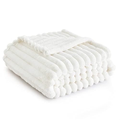 Bedsure White Throw Blanket for Couch - GentleSoft Cozy Blanket for Women, Cute Fleece Throws for Girls Dorm Decor, Birthday Gifts for Women Men Mom, Fathers Day Teacher Gifts, Off White, 50x60 Inches