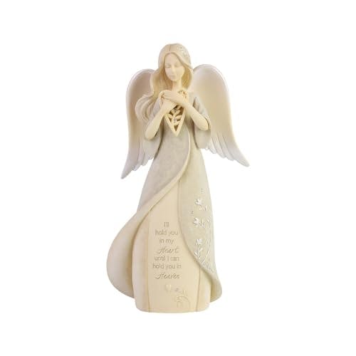 Enesco Foundations Collection Heart Hold You in Heaven Bereavement Angel Figurine- Resin Hand Painted Collectible Decorative Figurines Home Decor Sculpture Shelf Statue Room Peace Comfort Gift, 8 Inch
