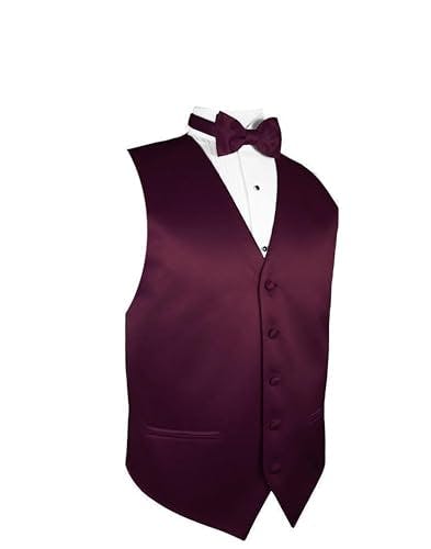 Exclusive Distributor Oliver George 2pc Men's Vest | Vest and Bow Tie Set For Men | Men's Tuxedo and Suit Vest For Men | Solid Formal Waistcoat | Wine Red Large