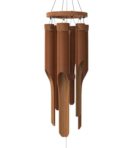 Nalulu Classic Bamboo Wind Chimes - Outside Outdoor Wood Wooden Windchimes, Small, Handcrafted with Calming Deep Tones, Ideal Home Decor or Gift for Any Occasion