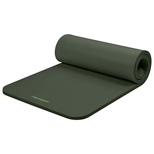 Retrospec Solana Yoga Mat 1" Thick w/Nylon Strap for Men & Women - Non Slip Exercise Mat for Home Yoga, Pilates, Stretching, Floor & Fitness Workouts - Wild Spruce