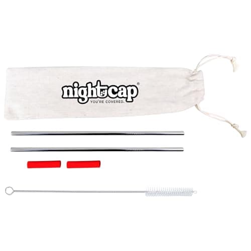 NightCap Straw Kit - The Eco Friendly Complement to Your NightCap with 2 Reusable Stainless Steel Straws, Straw Brush, Carrying Pouch, and 2 Silicone Tips - Ideal Drinking Straws for Home and Travel