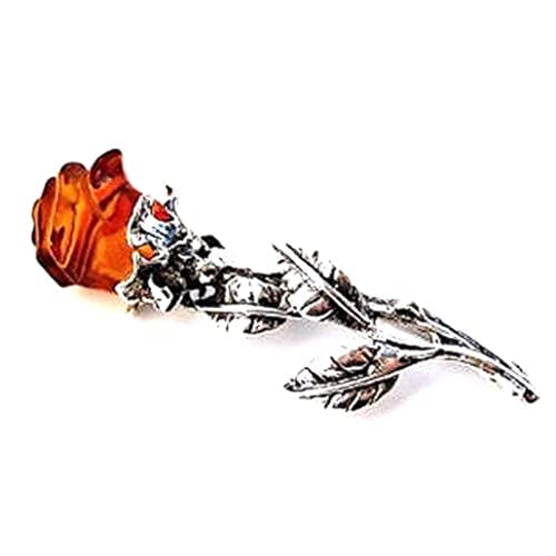 Ian and Valeri Co. Honey Amber Sterling Silver Classic Flower Rose Pin Brooch