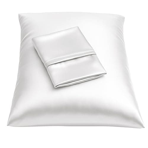 BLISSFORD Satin Pillowcase with Zipper for Hair and Skin Care, Feels Soft and Cool Like a Silk Pillowcase, White Satin Pillow Cases 2 Pack, Slik Pillow Cover, Standard Size - Set of 2