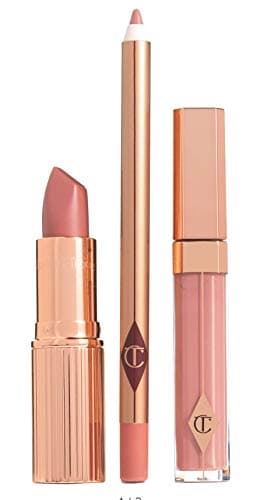 Charlotte Tilbury The Pillow Talk Full Size Lip Kit- Lip Liner, Lipstick, and Lip Gloss.