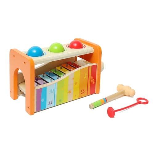 Hape Pound & Tap Bench with Slide Out Xylophone - Award Winning Durable Wooden Musical Pounding Toy for Toddlers,Yellow