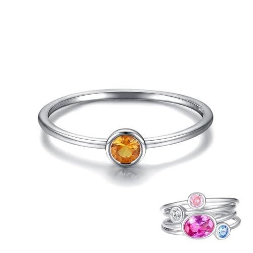 Simple Birthstone Rings for Women Jewelry 925 Sterling Silver Colorful Cubic Zirconia Stackable Promise Ring for Her (November, 7)