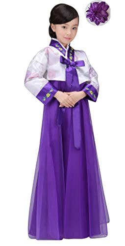 CBTRFASHION Korean Girls Kids Children Hanbok Costume Dress Outfit Set (10-12Years(150cm), Purple)