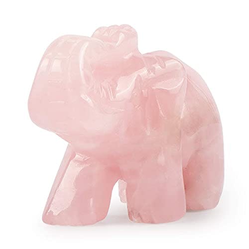 SMQ 2.0" Rose Quartz Crystal Elephant Statue Figurine Home Decor,Hand Carved Gemstone Good Luck Elephant Stone Gift Healing Collectible Sculpture Decorations for Home,Office