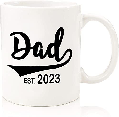 LOZACHE Dad Est 2023 Coffee Mug with Keychain for Men, New Dad To Be 1st Fathers Birthday Day Gifts First Time 2023 Birthday Presents from Wife Friends