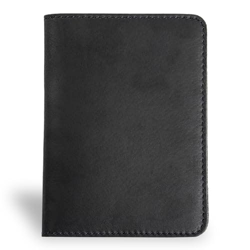 PEGAI Personalized Passport Wallet, 100% Soft Touch Rustic Leather, Handmade Travel Document Holder, Organizer, and Accessories, Charcoal Black Cover Book, Great for Protecting