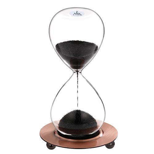 SuLiao Magnetic Hourglass 2 Minute Sand Timer: Large Sand Clock with Black Magnet Iron Powder & Metal Base, Sand Watch 2 Min, Hand-Blown Hour Glass Sandglass for Home Office Desk Decor