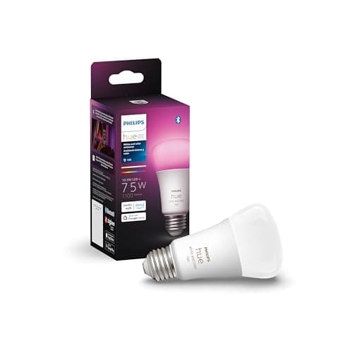 Philips Hue White and Color Ambiance A19 Medium Lumen Smart Bulb, 1100 Lumens, Bluetooth & Zigbee Compatible (Hue Hub Optional), Works with Alexa & Google Assistant, 1 Bulb