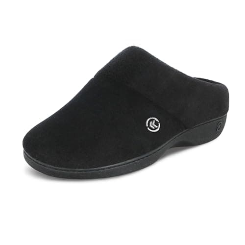 isotoner Women's Terry Hoodback Clog Soft Memory Foam, Comfort Arch Support, House Indoor / Outdoor Sole Slippers, Black, 8.5-9