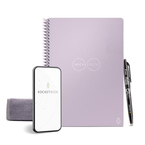 Rocketbook Core Reusable Spiral Notebook, Executive Size 6x8.8, Lilac - Dotted Pages, App-Connected, Erasable, Durable Cover, Ideal for School, Work, and Creative Projects