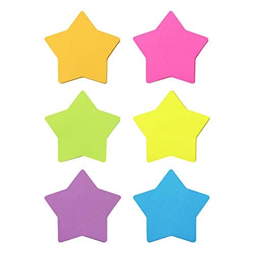 Star Shape Sticky Notes 6 Color Bright Colorful Sticky Pad 75 Sheets/Pad Self-Sticky Note Pads (6 Pads)