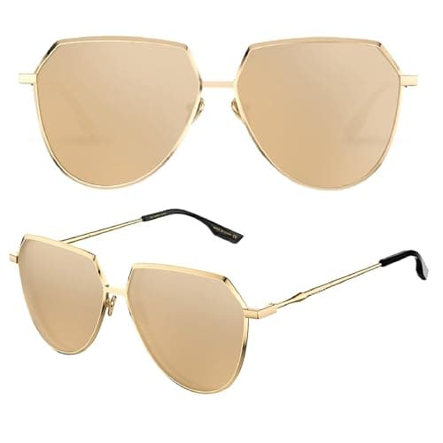 LUENX Aviator Sunglasses Women Men Polarized Shades Polygon Trendy Flat Gold Lenses Fashion Designer Style