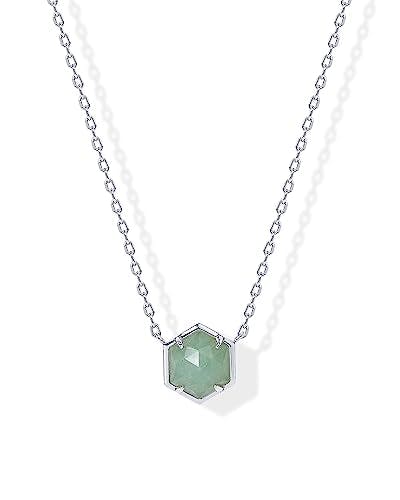 PAVOI 14K White Gold Plated Green Fluorite Gemstone Pendant Necklace | Gemstone Dainty Chain Necklaces for Women