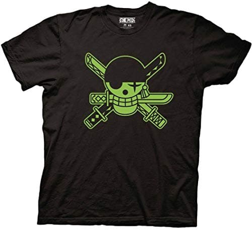 Ripple Junction One Piece Men's Short Sleeve T-Shirt Roronoa Zoro Jolly Roger Skull Mark Flag Anime Crew Neck Black XXX-Large