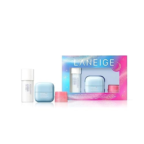 LANEIGE Heavenly Hydration Set: Cream Skin, Water Bank Cream, Lip Sleeping Mask, Water Sleeping Mask, Travel Size, Full Size, Hydrate, Barrier-Boosting