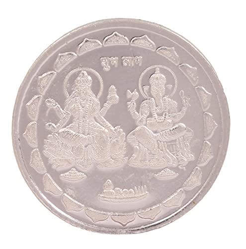 Touchstone Hindu Goddess God Lakshmi Ganesha 5 Gram Round Shape Hallmarked 999 Purity Silver Coin.