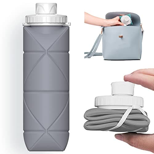 SPECIAL MADE Collapsible Water Bottles Cups Leakproof Valve Reusable BPA Free Silicone Foldable Travel Water Bottle Cup for Gym Camping Hiking Travel Sports Lightweight Durable (grey)