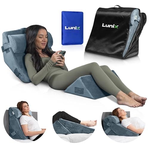 Lunix 3pcs Orthopedic Bed Wedge Pillow Set, Post Surgery Memory Foam for Back, Leg, Knee Pain Relief, Sitting Pillow, Adjustable Pillows for Sleeping, Acid Reflux and GERD, with Hot Cold Pack, Navy