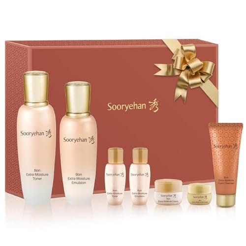 Sooryehan BON EXTRA MOISTURE Korean Skin Care Gift Set (385ml / 13.01 Fl Oz) - Luxury Premium High-end by LG BEAUTY. Hydrating Toner, Emulsion Lotion, Cleansing Foam, Eye Cream.