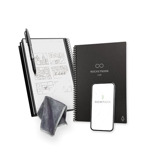 Rocketbook Core Reusable Smart Notebook | Innovative, Eco-Friendly, Digitally Connected Notebook with Cloud Sharing Capabilities | Dotted, 6" x 8.8", 36 Pg, Infinity Black, with Pen, Cloth, and App Included