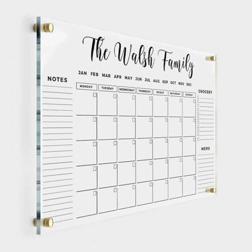 FAMILY NAME CALENDAR Personalized Acrylic Wall Calendar - Personalized Calendar 2025, Horizontal Wall Calendar, Monthly and Weekly Calendar, Housewarming Gift, Goals, To Do