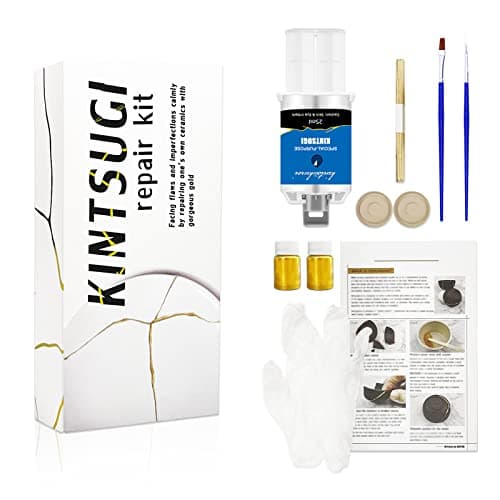 Kintsugi Repair Kit Gold, Japanese Kintsugi Kit to Improve Your Ceramic, Repair Your Meaningful Pottery with Gold Powder Glue, Perfect for Beginners Restoring Meaningful Gifts