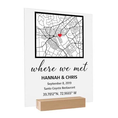 SAME DAY SHIP Where We Met Map Plaque with Wooden, Acrylic, Led Light Stand - Our First Date, Couple Map, Gift for Her, Acrylic Plaque, Custom Location, Gift for Him, Couples Gift, Romantic Gift